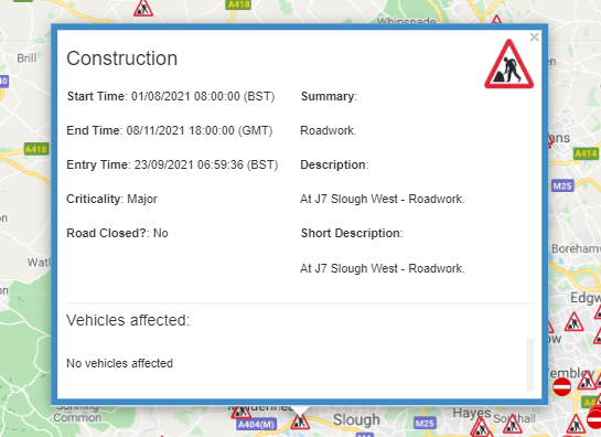 Traffic events - show details and affected vehicles