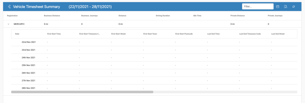 Vehicle Timesheet Summary Report